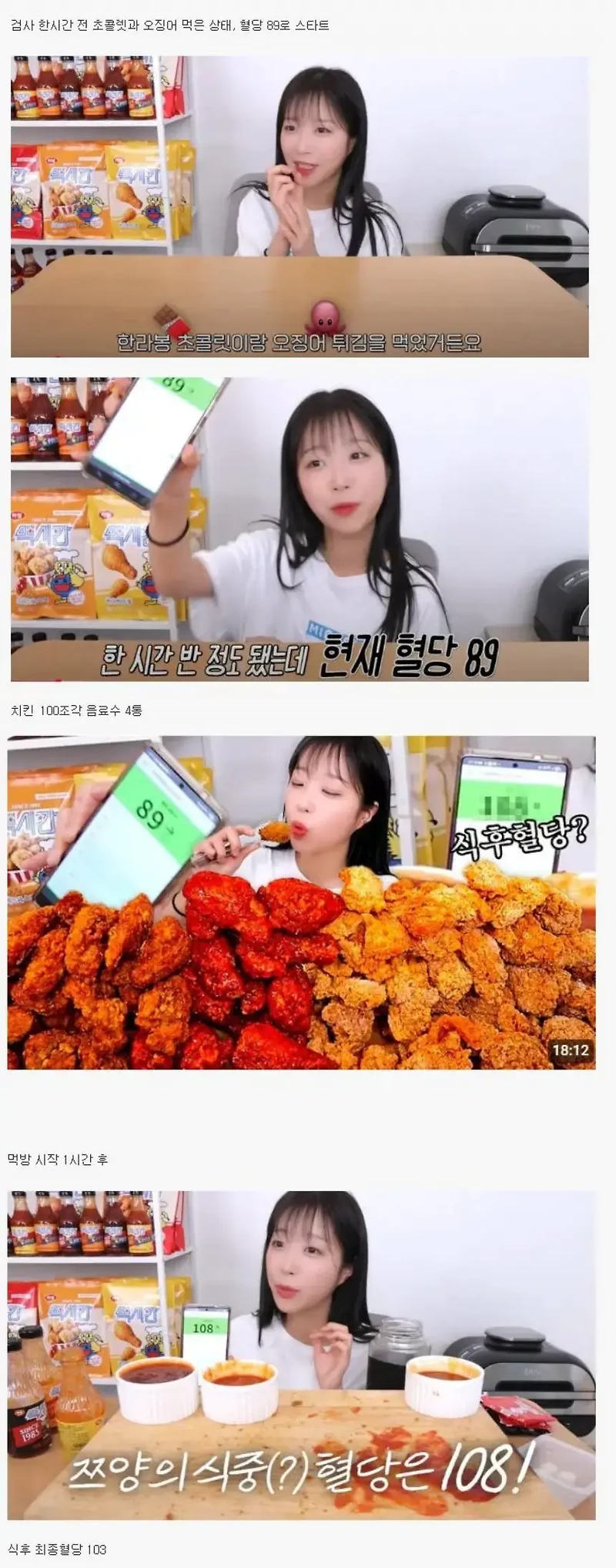 먹방 스트리머 식후 혈당 체크 결과