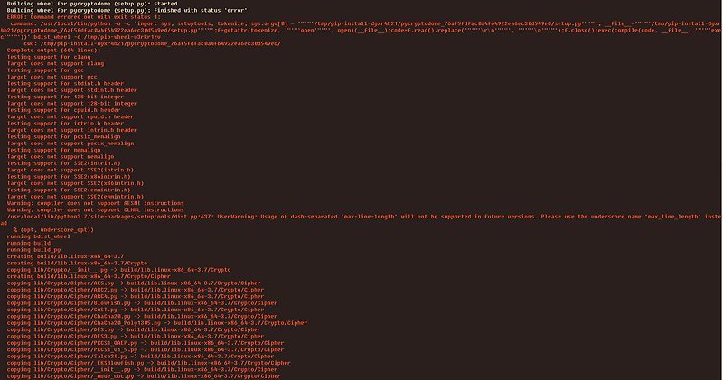 python:3.7.10-alpine Failed building wheel for pycryptodome - Error ...