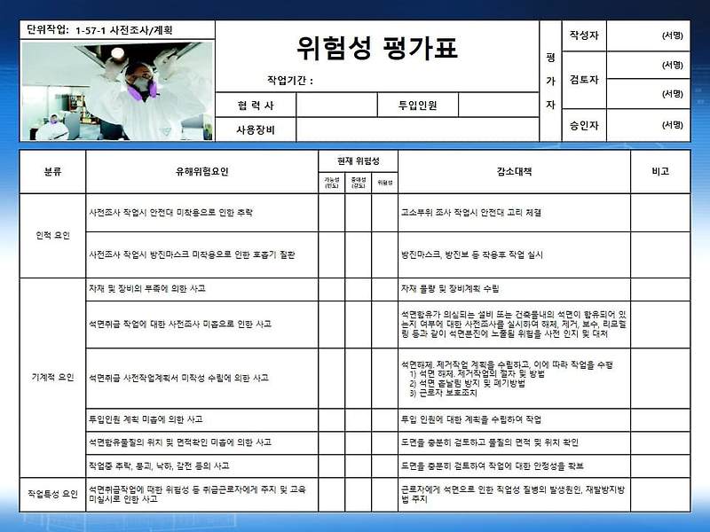 굴삭기 사용작업 위험성평가