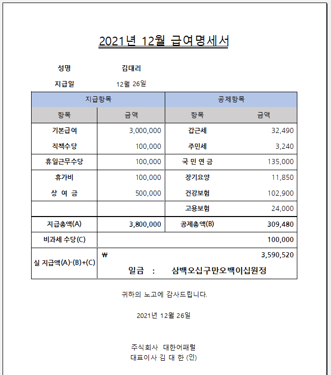 급여명세서 양식 무료다운 (엑셀, 한글) - 급여명세서 만들기 안내