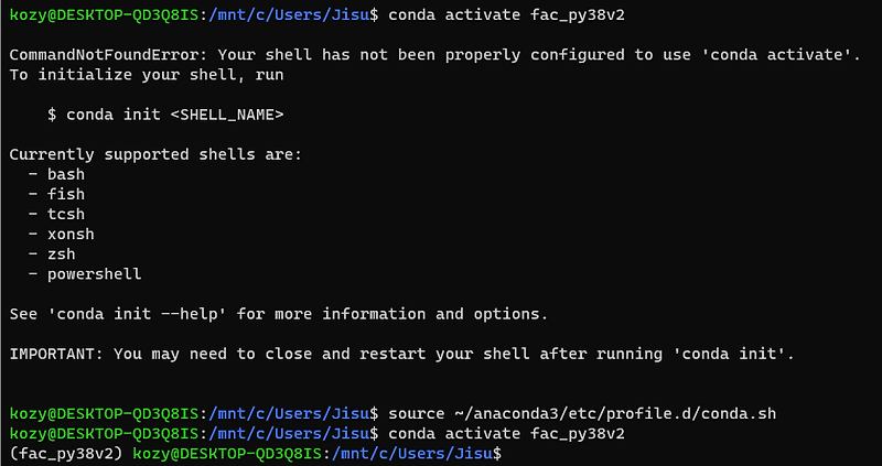 Linux에서 conda activate 안 됨 | CommandNotFoundError: Your shell has not ...