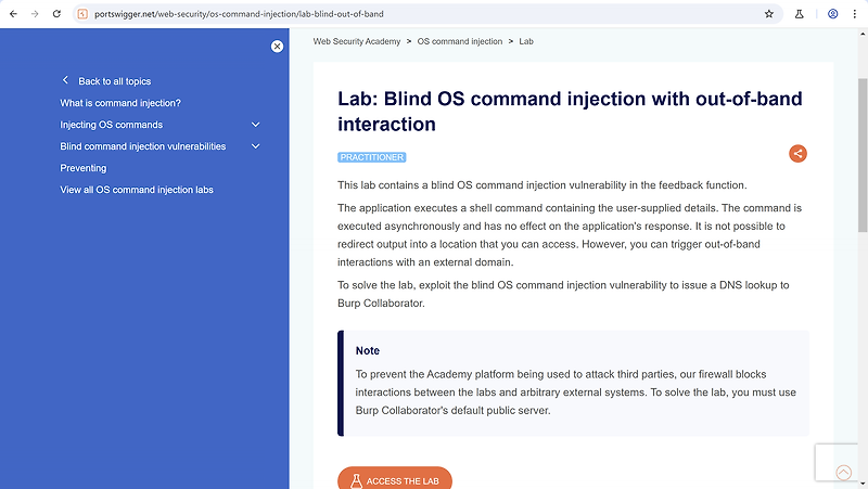 Lab: Blind OS command injection with out-of-band interaction 문제 풀이(WriteUp)