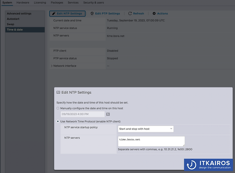 esxi ntpd time 동기화