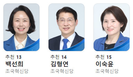 <b>조국혁신당</b> 비례 / <b>백선희</b>, 김형연,이숙윤,정상진,남지은,서용선... 
