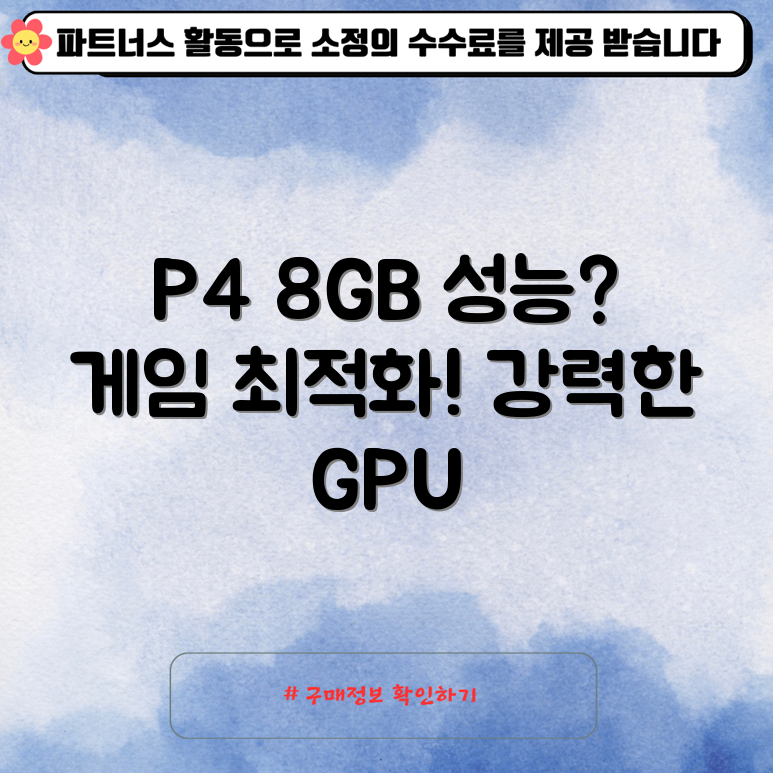 GPU 그래픽 카드 P4 8GB, 성능은 어떨까요?