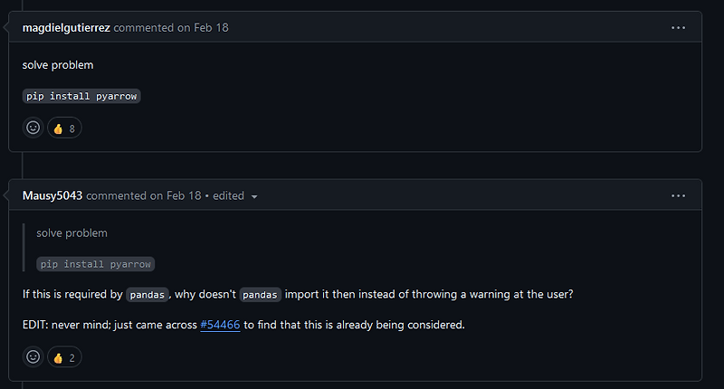 pandas warning 해결 (Pyarrow will become a required dependency of pandas ...