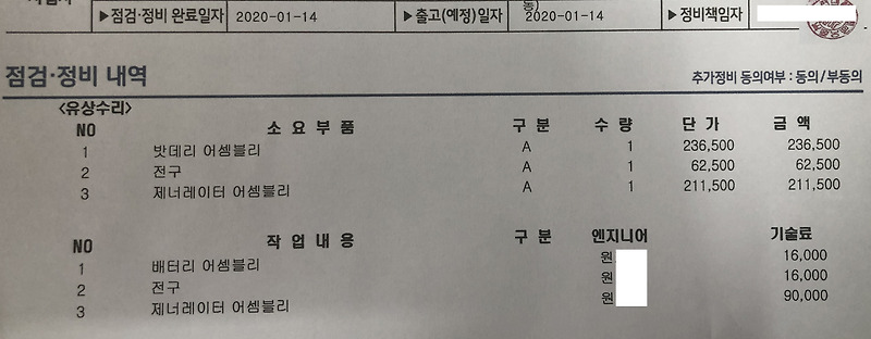 눙이의 더하기 :: 싼타페DM 제너레이터(알터네이터) 블루핸즈 수리 후기(증상, 비용)