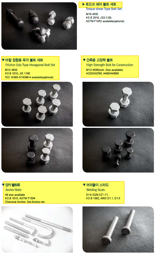볼트 (고장력볼트/ TS볼트/ 너트류) 규격 및 생산/ 시공방법