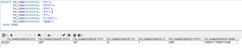 ORACLE TO_CHAR/TO_DATE 함수에 지정될 DATE 포맷