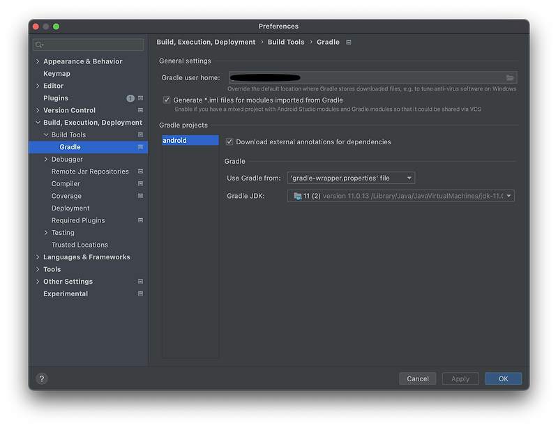 [React Native] 안드로이드 빌드 에러. android gradle plugin requires java 11 to