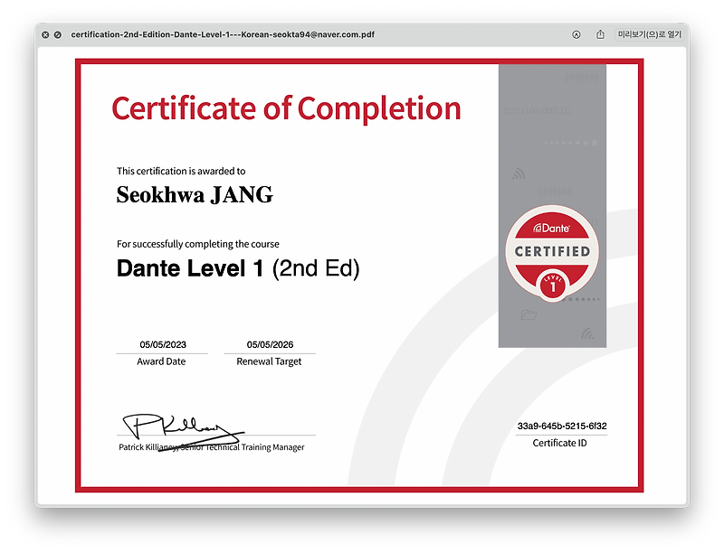 Dante certification Level 1