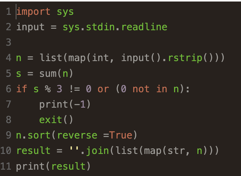 백준 10610: 30 (Greedy / with Python)