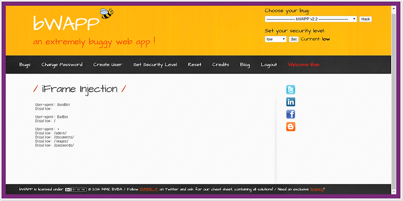 [ Bee-Box ] 기타 Injection - iframe injection