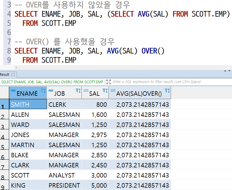 오라클 OVER() 개념부터 사용법까지