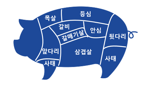 돼지고기 알아보기(부위별, 목심, 갈비, 앞다리, 항정살, 삼겹살, 등심, 안심, 뒷다리, 갈매기, 사태, 특수부위, 내장 등)