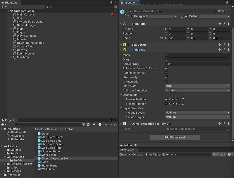 [Unity] Collision을 통한 맵에 생성된 오브젝트 확인