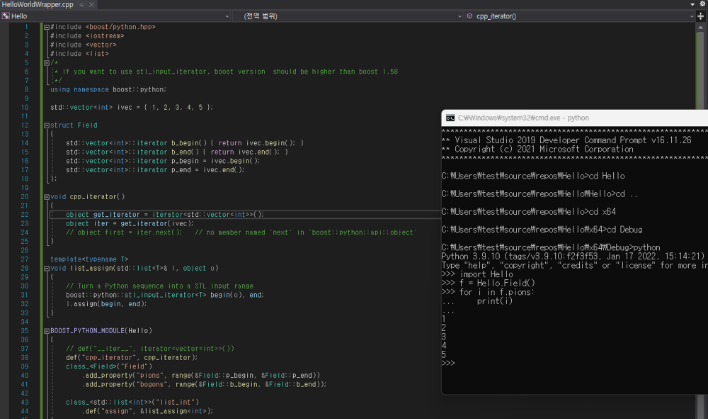 C++ wrapper to Python Test