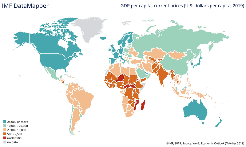 국민 1인당 GDP (GDP per capita) 세계 순위 - 2019