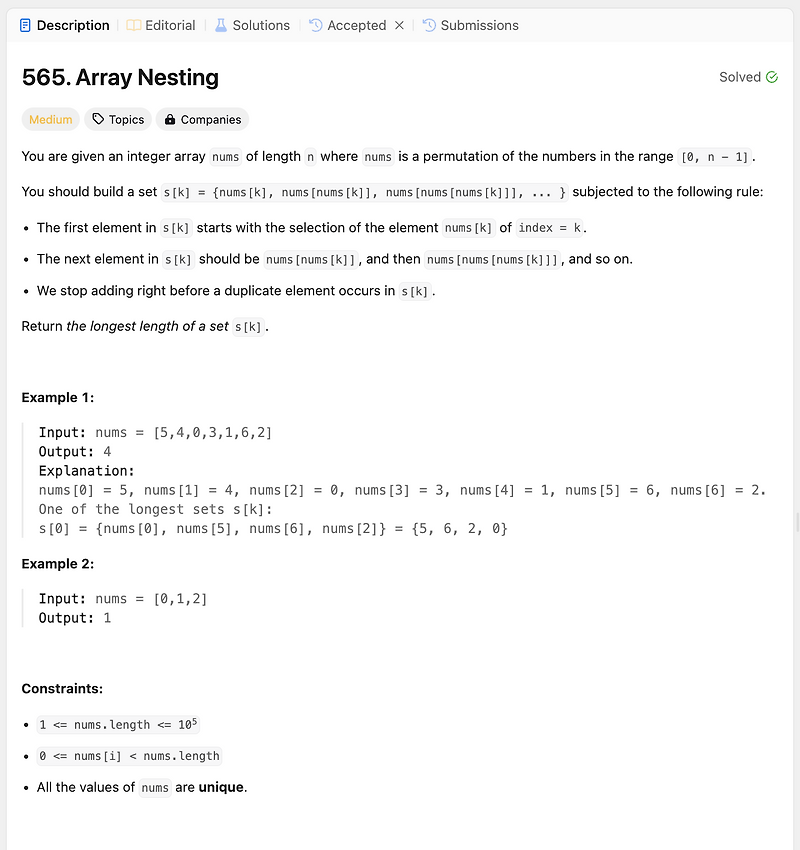 LeetCode (C/C++) 565. Array Nesting