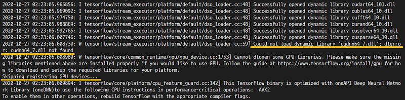 Tensorflow Error Could not load cudnn64 7.dll dlerror