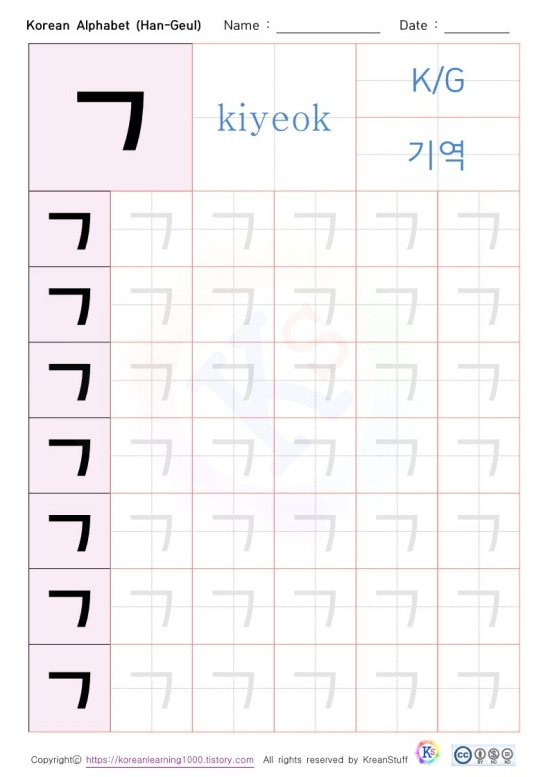 korean alphabet Basic consonants [ㄱ]