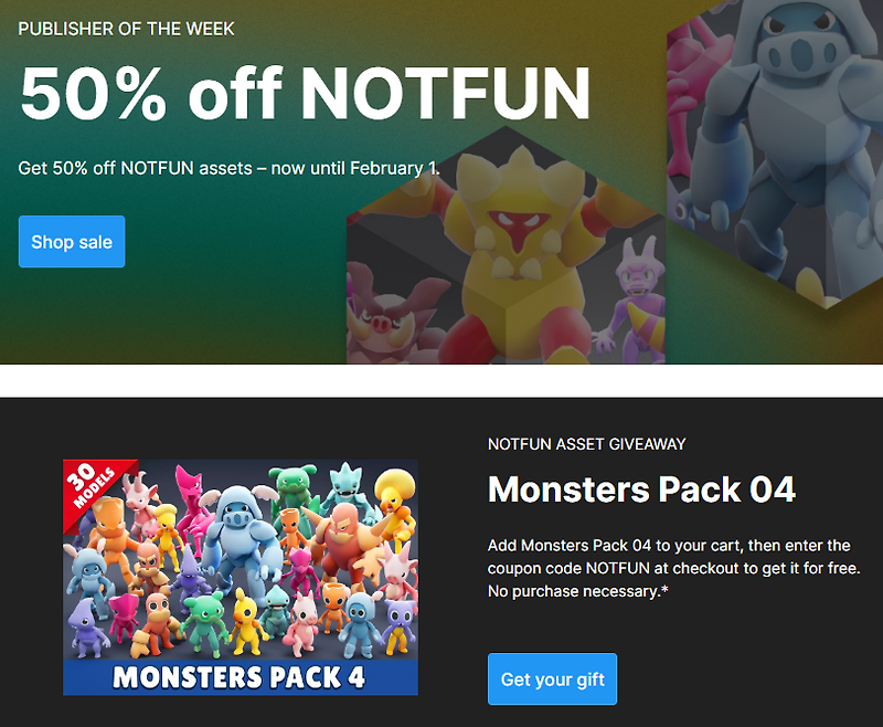 기간 무료 에셋! $139 팰월드? 스타일 풀3D 몬스터 30개 패키지 + 다양한 3D 에셋들 모두 50%할인! (by NOTFUN)