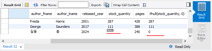 MySQL Workbench : ifnull 함수 사용법