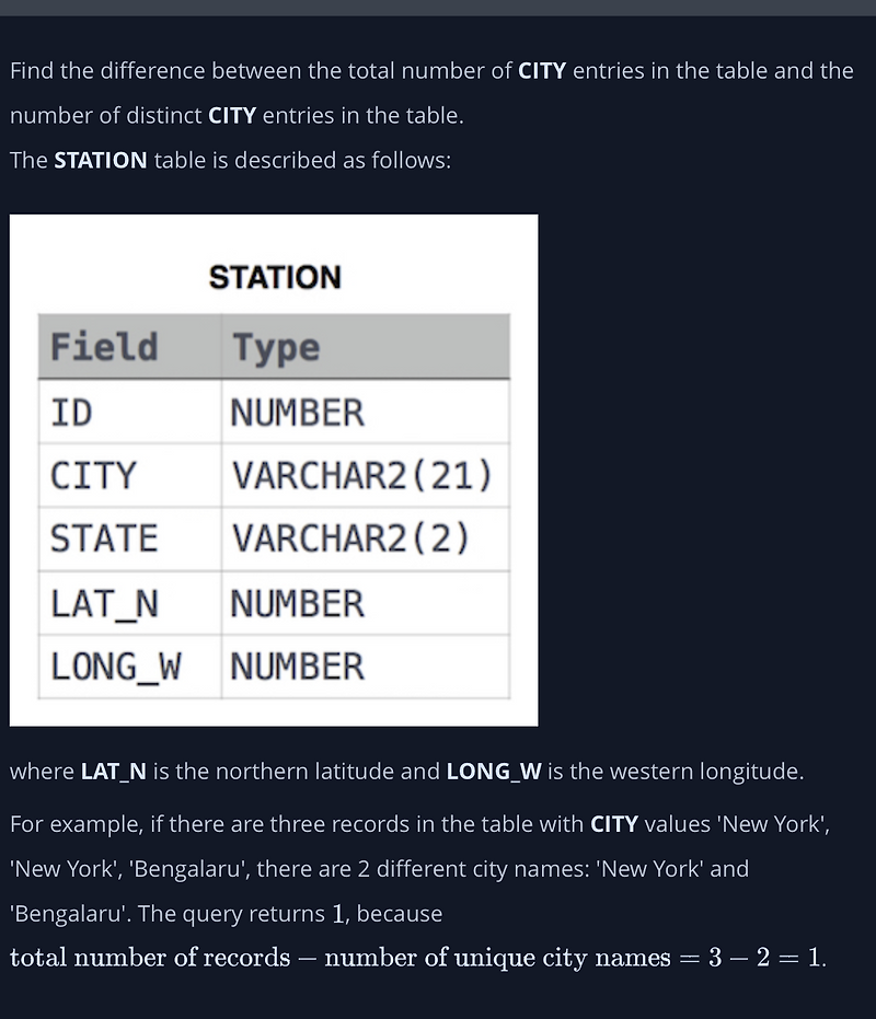 [HackerRank SQLOracle] Weather Observation Station 4 희야의 개발 블로그