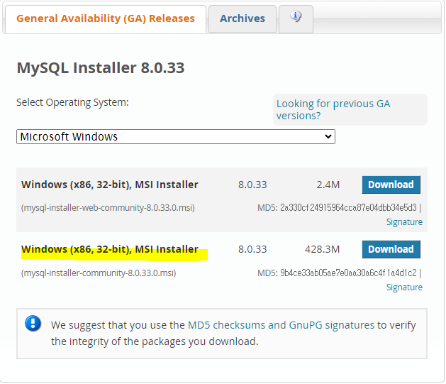 Mysql Installer Web Community 8.0.33.0