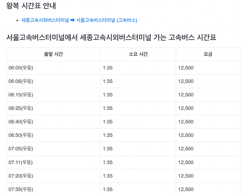 강남고속버스터미널 경부선시간표