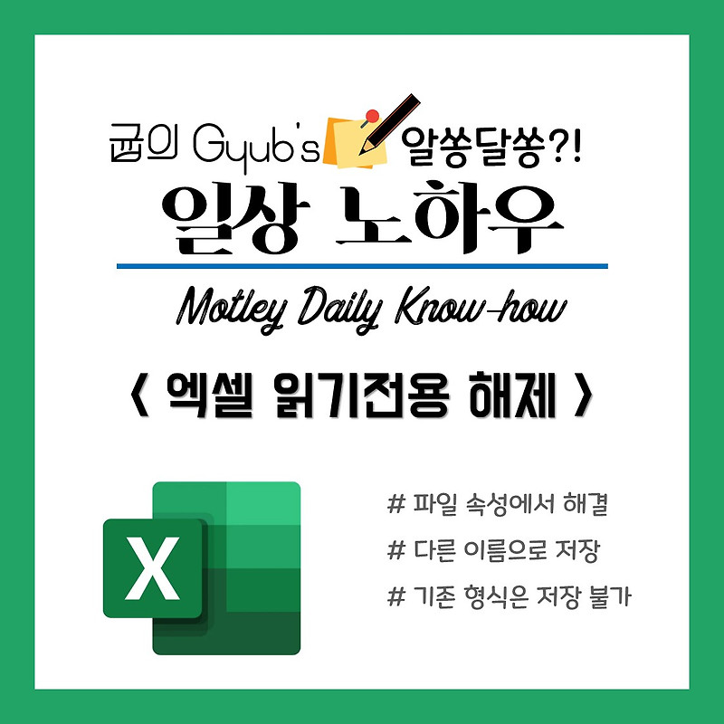 엑셀 읽기전용 해제 방법, 편집해서 저장하기 :: gyub's 우당탕탕 기획