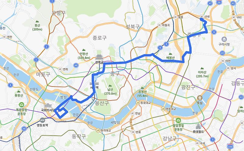 서울 262번버스 노선, 시간표[신내동,망우역,청량리역,을지로,남대문,서울역,여의도 환승센터]