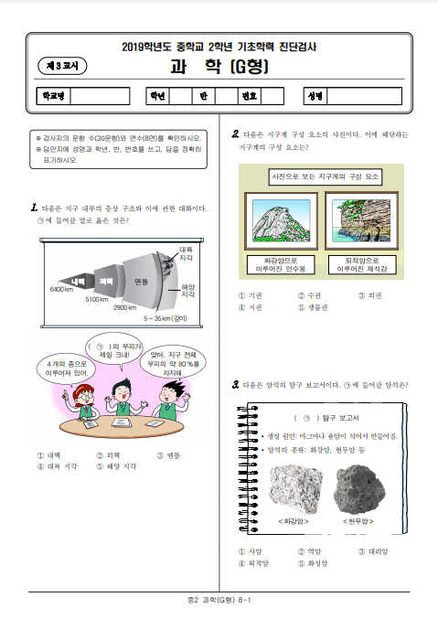 2019학년도 중학교 2학년 기초학력 진단검사