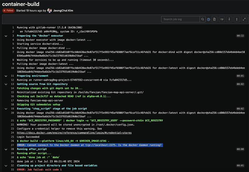 Gitlab runner docker build daemon 2375 port issue