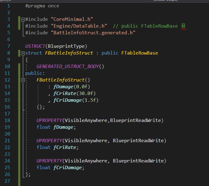 [UE4-CPP] 언리얼엔진4(UE4)에서 C++ 구조체 만들고 데이터 테이블 사용하기
