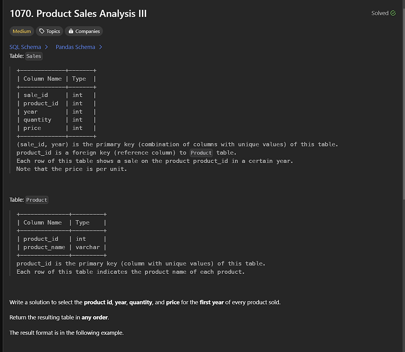 [MySQL][Leet Code] 1070. Product Sales Analysis III (Medium)