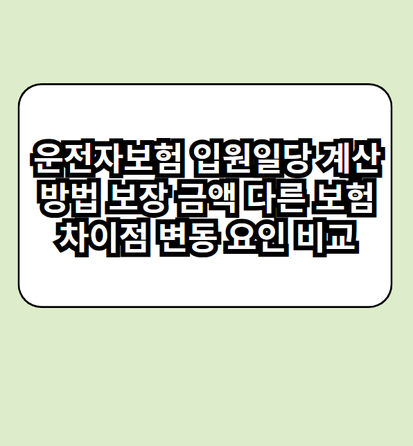 운전자보험 입원일당 계산 방법 보장 금액 다른 보험과 차이점 변동 요인 비교