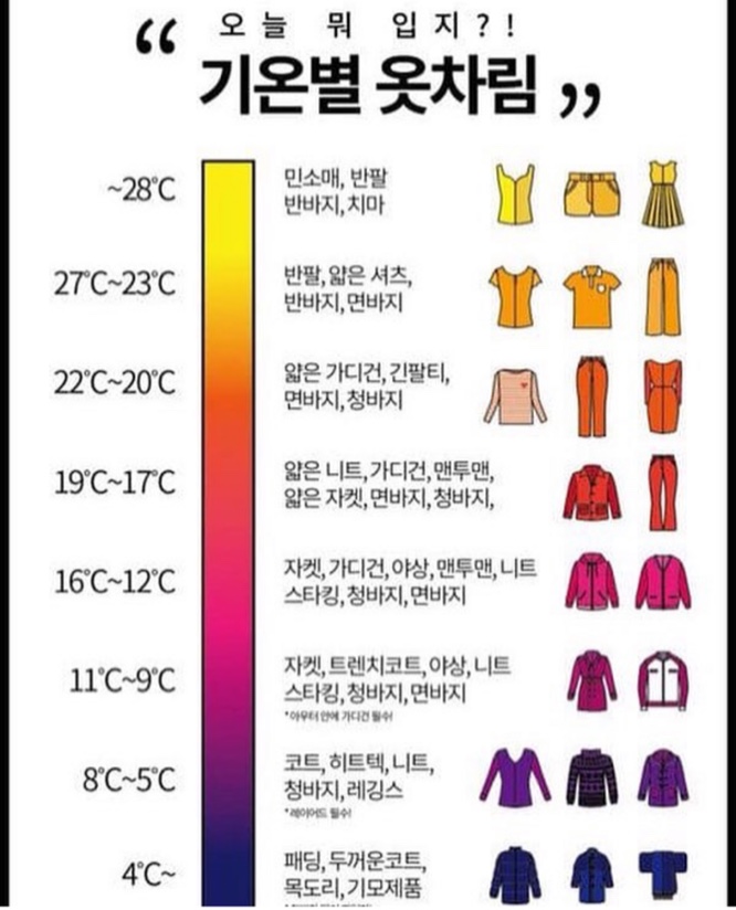 [정보] 기온별 옷차림 총정리 코디팁드려요 이렇게만 입으면 성공!