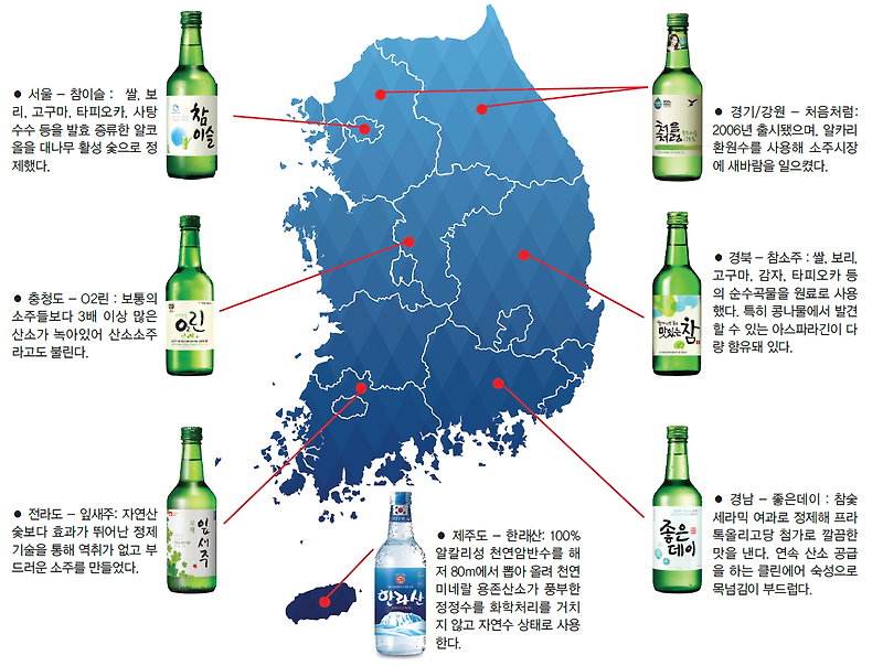 [우리나라소주의 종류]전국 소주 지도-술 어디까지 먹어봤니?