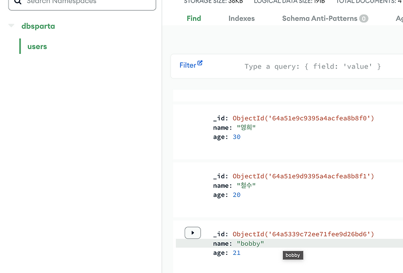[Python][Database] MongoDB CRUD SQL 연습