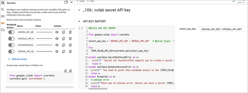 colab:: secret key, API_KEY 빠르게 불러 쓰기