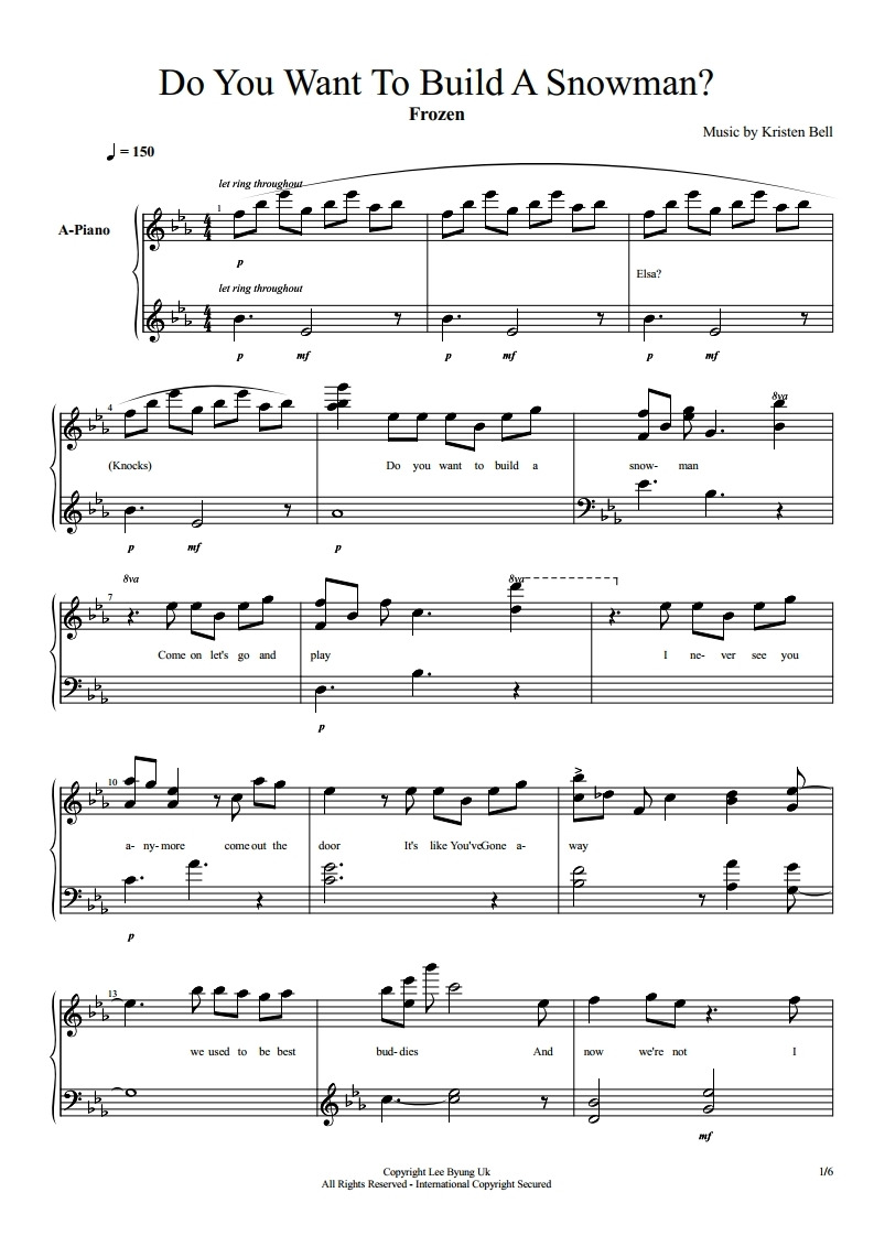Do U Wanna Build A Snowman Piano