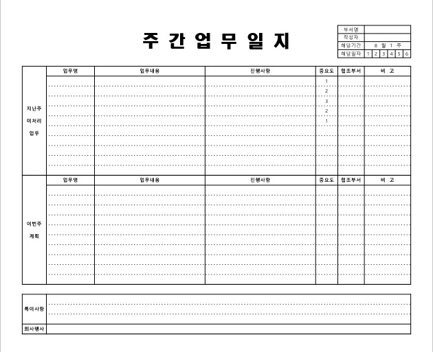 주간업무일지 워드/파워포인트 양식