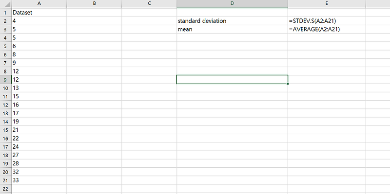 엑셀에서 평균과 표준편차 구하기