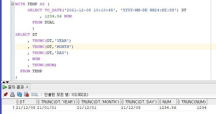 [Oracle] 소수점 이하 버리기/ TRUNC 함수 사용법