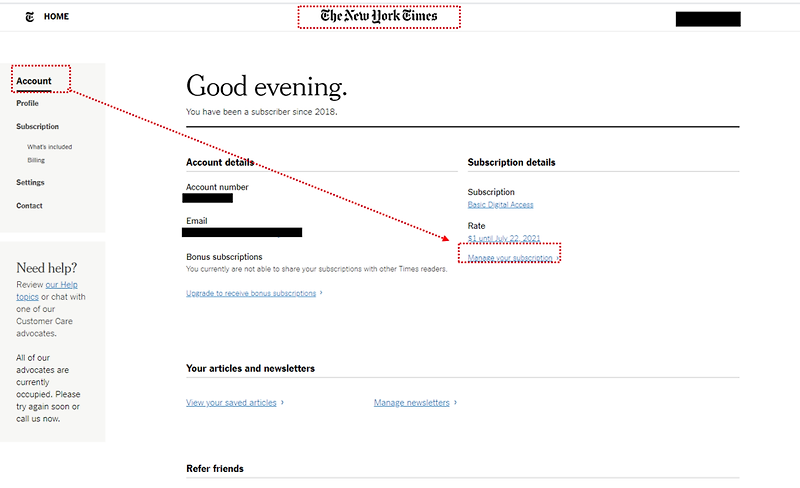 뉴욕타임즈 해지 방법 (+ 월 구독료 $1 만드는 법)