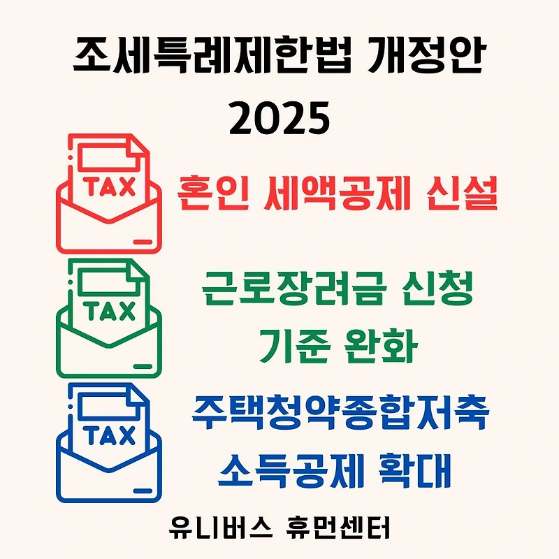 2025년부터 혼인 세액공제 신설! 근로장려금 소득 기준 상향과 주택청약 소득공제 확대, 이렇게 바뀐다.