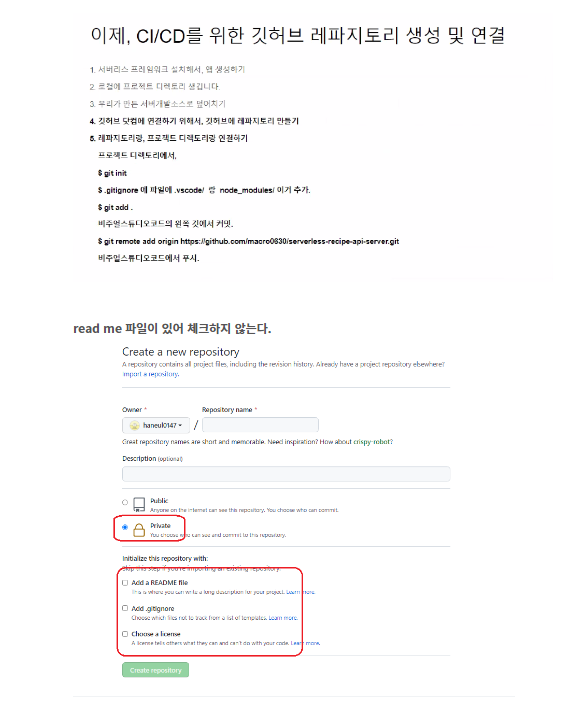 AWS API CD/CI 사용하기 위한 깃허브 ,severless 셋팅