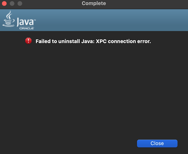 해결 failed to uninstall Java XPC connection error