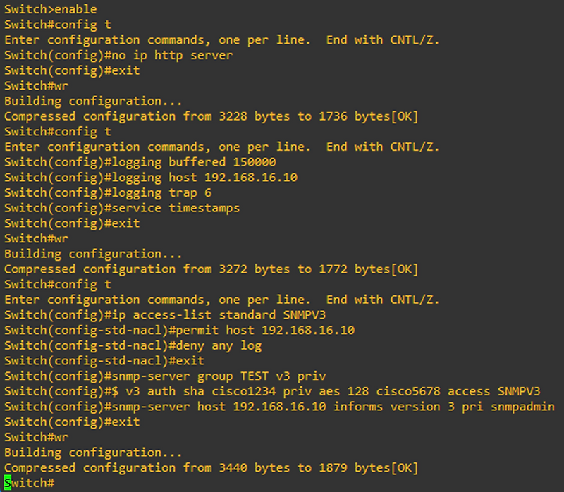 Cisco Switch Disabling HTTP and Syslog & SNMP Configuration
